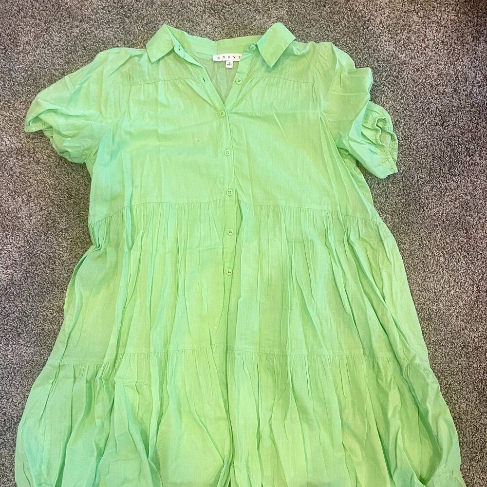 HYFVE Lime Green Tiered Puff Sleeve Dress Size S